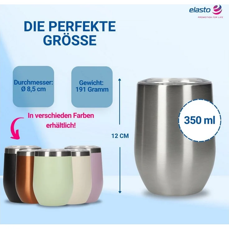 elasto Becher Weinbecher 350 ml Vinova Edelstahl Trinkbecher inkl. Strohhalm, robust, spülmaschinengeeignet, Sommer, Geschenk – Bild 2