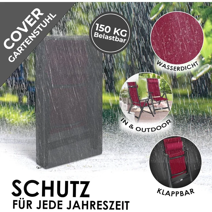 KESSER® Gartenstuhl, Hochlehner mit Armlehnen, Aluminium-Klappstuhl mit Kopfkissen & Cover, 7-fach verstellbare Rückenlehne, atmungsaktiv & wetterfest, klappbar & anti-rutsch, bordeaux – Bild 9