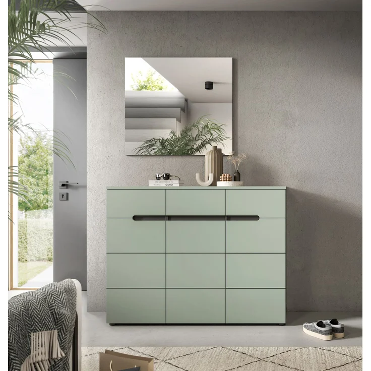 Schuhkommode (B/H/T: 94x120x37 cm) in Smoke Green Nachbildung – Bild 6