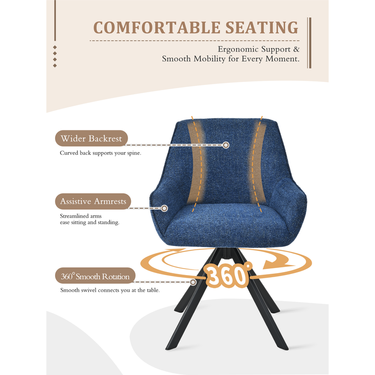 GOEURVANT 1178 Esszimmerstühle 4er-Set mit Armlehnen, 360° Drehbar, Chenille - Blau – Bild 10