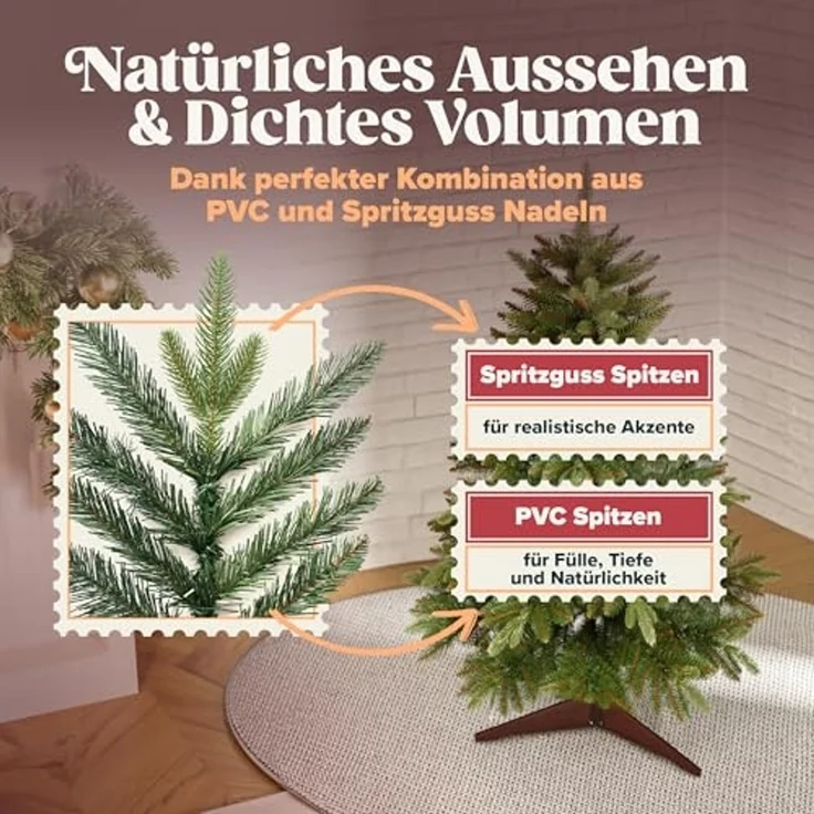 Premium Weihnachtsbaum künstlich 90cm -TESTSIEGER - Naturgetreu, dichte Zweige, Künstlicher Weihnachtsbaum mit Holzständer und Aufbewahrungstasche – Tannenbaum künstlich von Pure Living – Bild 3