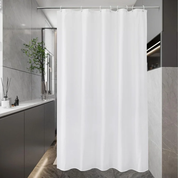 Duschvorhang 120x180 Weiß Textil Stoff Wasserdicht Antischimmel inkl. Ringe – Bild 1