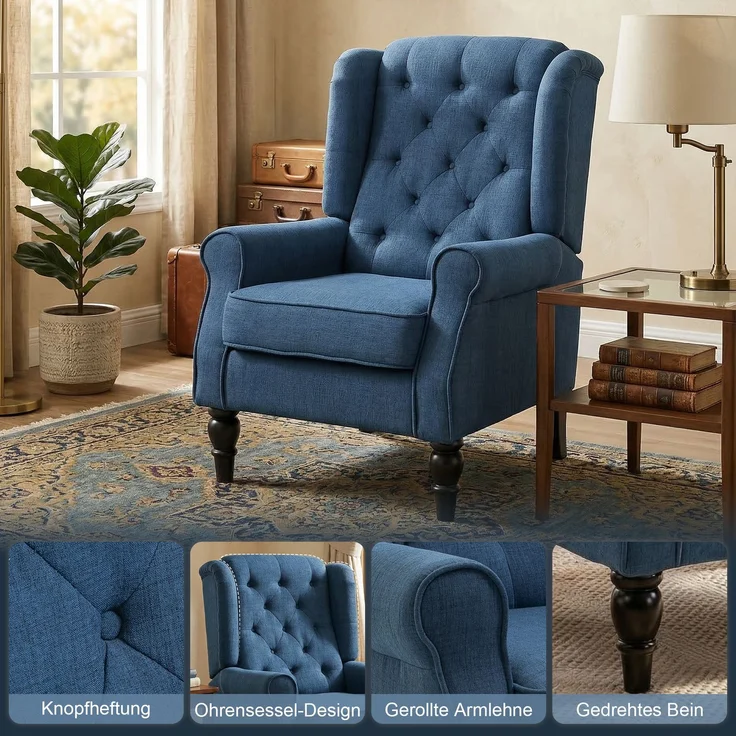 HOMCOM Einzelsessel, Polyester, Holz, Blau, B74 x T86 x H102 cm – Bild 4