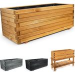 BooGardi Pflanzkübel Pflanzkasten Holz mit Vlies (Hochbeet 90cm naturbraun), 5 Größen Blumenkasten Kräuterbeet Balkon Terrasse