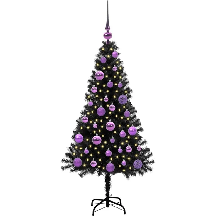 vidaXL Weihnachtsbaum mit LED-Beleuchtung Schwarz 120 cm PVC und Stahl 3396462 – Bild 3