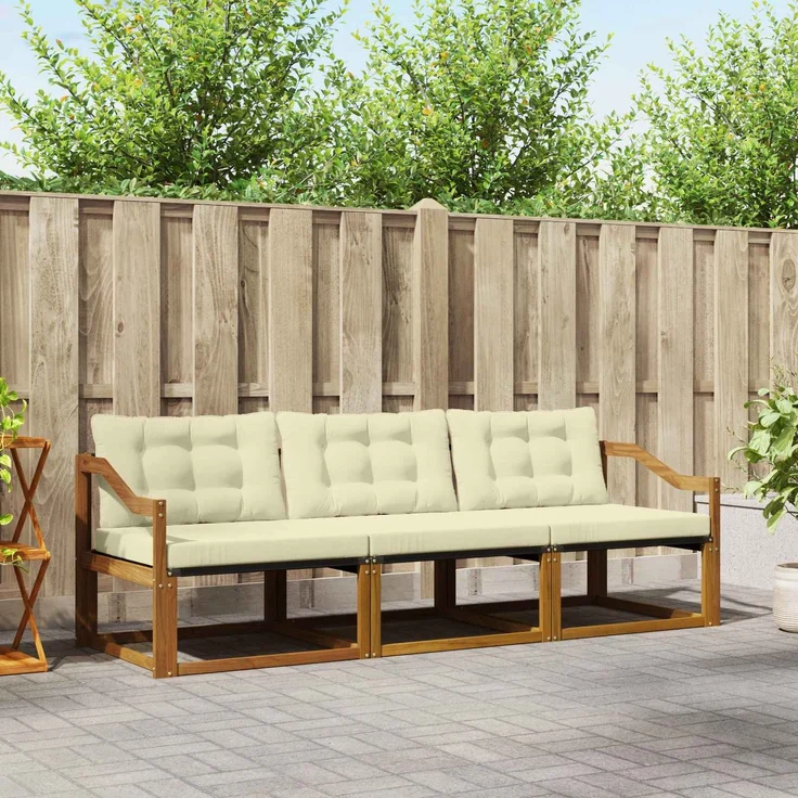 vidaXL Outdoor-Sofagarnitur 3 stk. 3-Sitzer Natur und Creme 3369153 – Bild 1