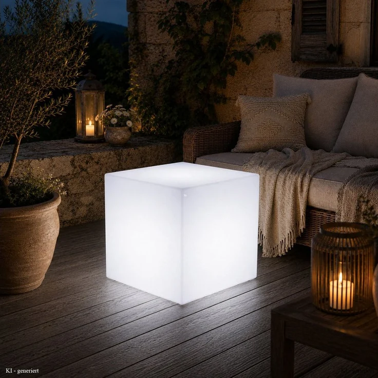 SATISFIRE LED Würfel LED Leuchtwürfel Cube 50x50cm E27 kaltweiß outdoor Beistelltisch, LED Classic, kaltweiss (5300K bis 6000K) – Bild 1