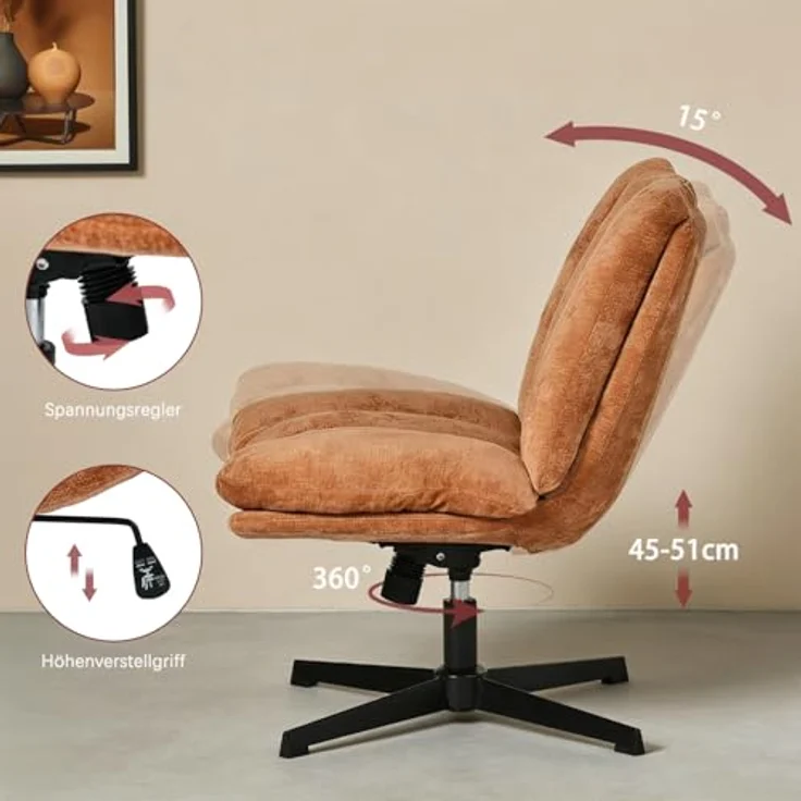 MEUBLE Cosy Sessel 360° Drehbar Loungestuhl mit höhenverstellbar Wippfunktion Lehnstühle Relaxsessel Polsterstuhl für Schlafzimmer Wohnzimmer, Stoff, Rot – Bild 5