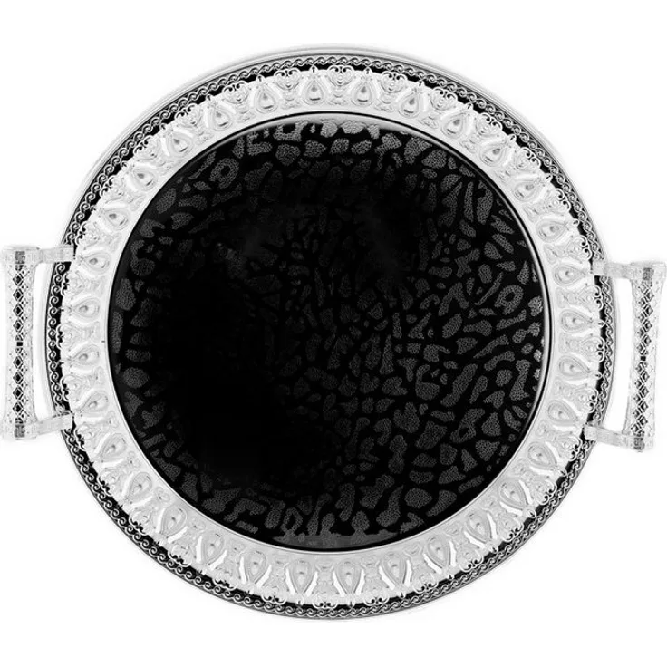 Gemusterte Serviertabletten aus Edelstahl mit eleganten Griffen