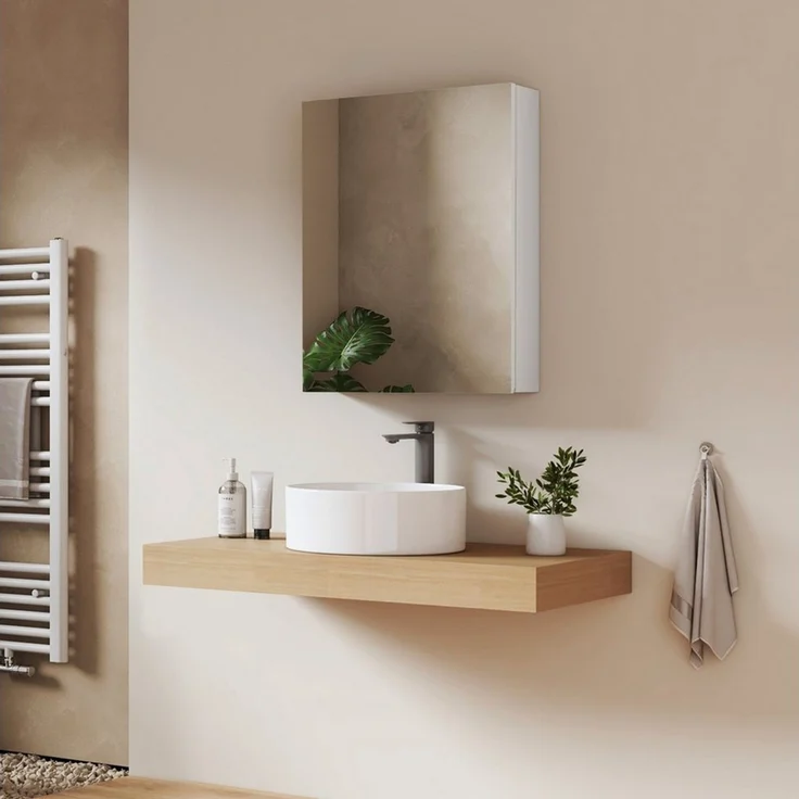 EMKE Spiegelschrank bad 50x65 cm 1-tütig Spiegelschränke Badezimmer Spiegelschrank mit Stauraum Haken verstellbaren Regalen Badspiegelschrank – Bild 1