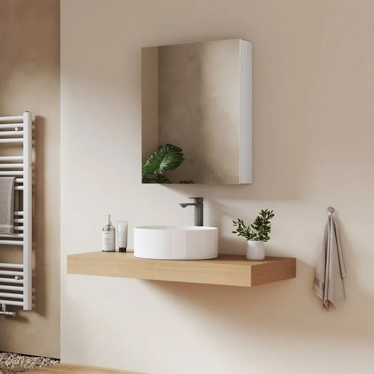 EMKE Spiegelschrank bad 50x65 cm 1-tütig Spiegelschränke Badezimmer Spiegelschrank mit Stauraum Haken verstellbaren Regalen Badspiegelschrank