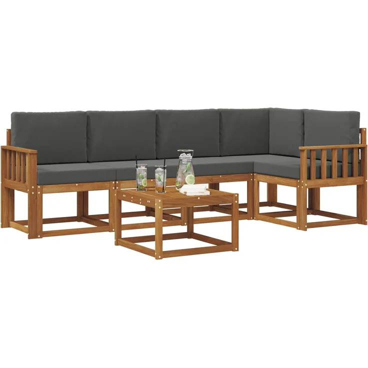 vidaXL Outdoor-Sofagarnitur mit Kissen 6 pcs Natur und Anthrazit 3366425 – Bild 3