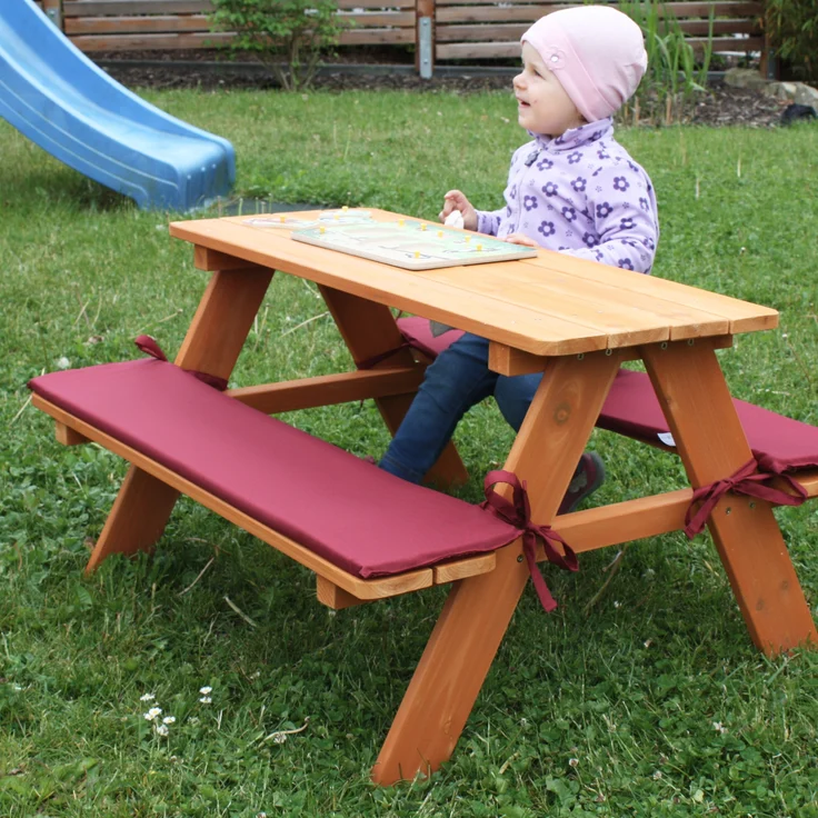 HABAU Kinderpicknickbank aus Holz mit Polster, Braun, 89 x 79 x 50 cm – Bild 3