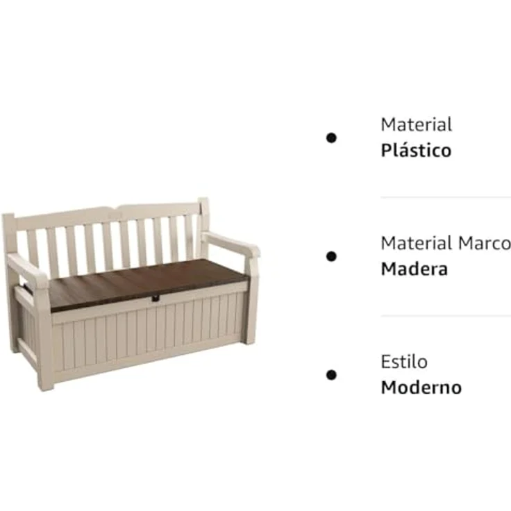 Keter Sitzbank Eden für Balkon und Garten, Gartenbank mit integrierter Kissenbox mit 265 l Stauraum, 140 x 60 x 84 cm, wetterfest, pflegeleicht, beige, Outdoor, Holzoptik – Bild 6