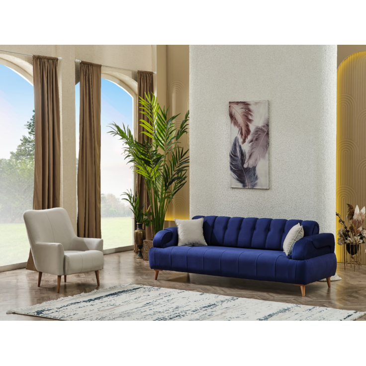 Sitzgruppe/Sofa Set - Wohnzimmergarnitur "Aluna" 3+3+1+1-Beige/Blau – Bild 2