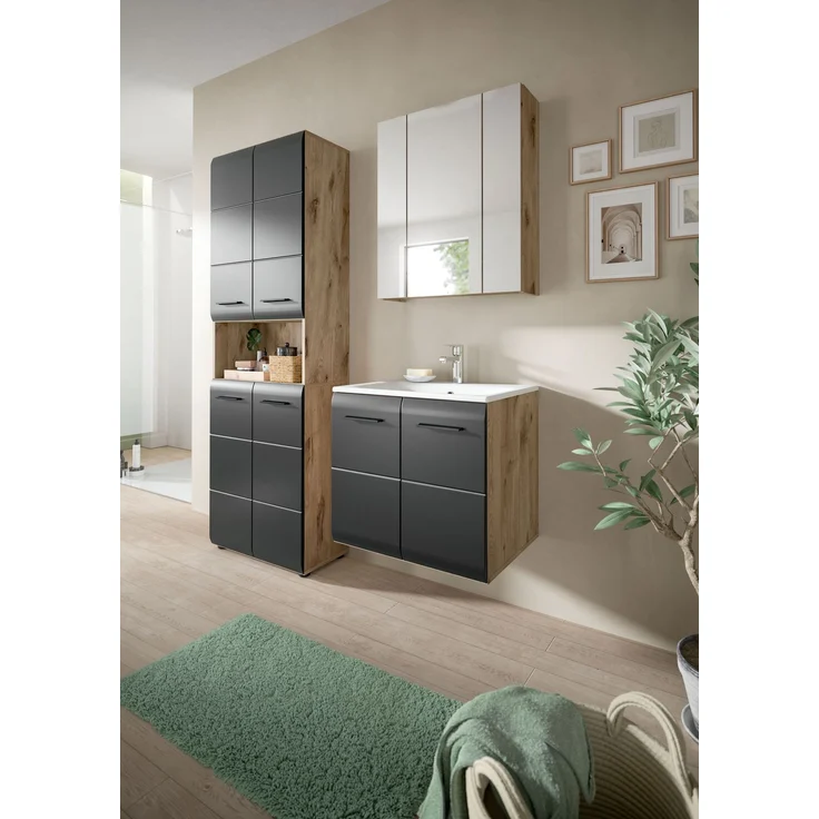 Waschtisch inkl. Waschbecken (B/H/T: 60x55x46 cm) in schwarz matt und Nox Oak Nachbildung – Bild 5