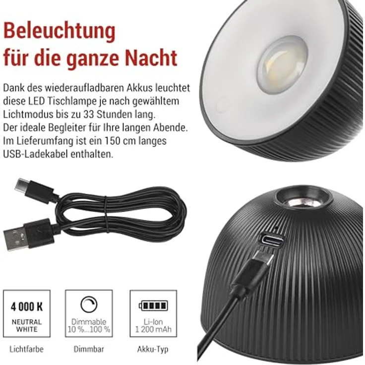 EMOS LED Akku-Tischlampe SOPHIE 4in1, dimmbar, 4,2W, 200lm, 33h Leuchtdauer, schwarz, Z7635B – Bild 3