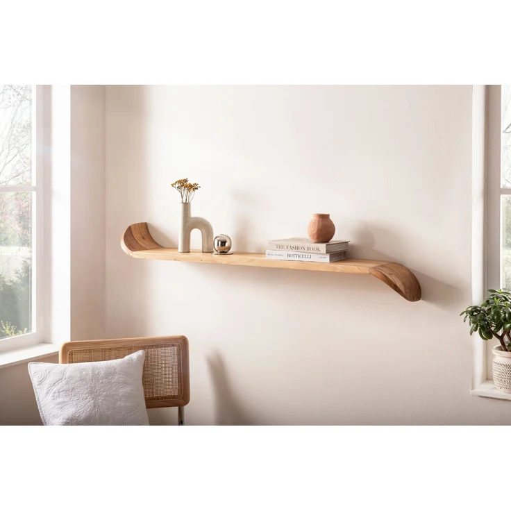 FineBuy Wandregal Mango Massivholz · Hängeregal mit geschwungenen Enden · Handgefertigtes Schwebendes Regal im modernen Design · Regalbrett aus Echtholz – Bild 2