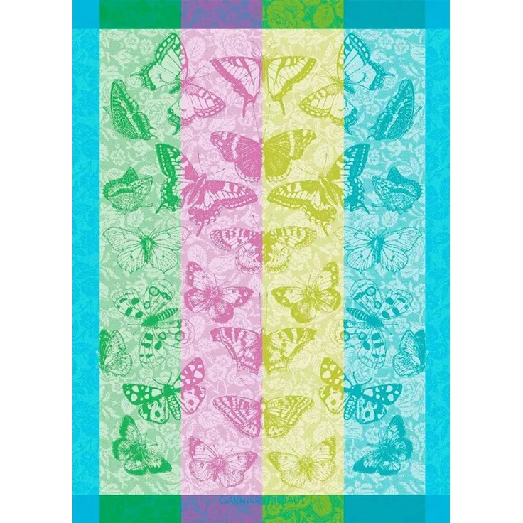 Garnier-Thiebaut Geschirrtuch Beaux Papillons Aquatique 56x78 Cm 100% Gekämmte