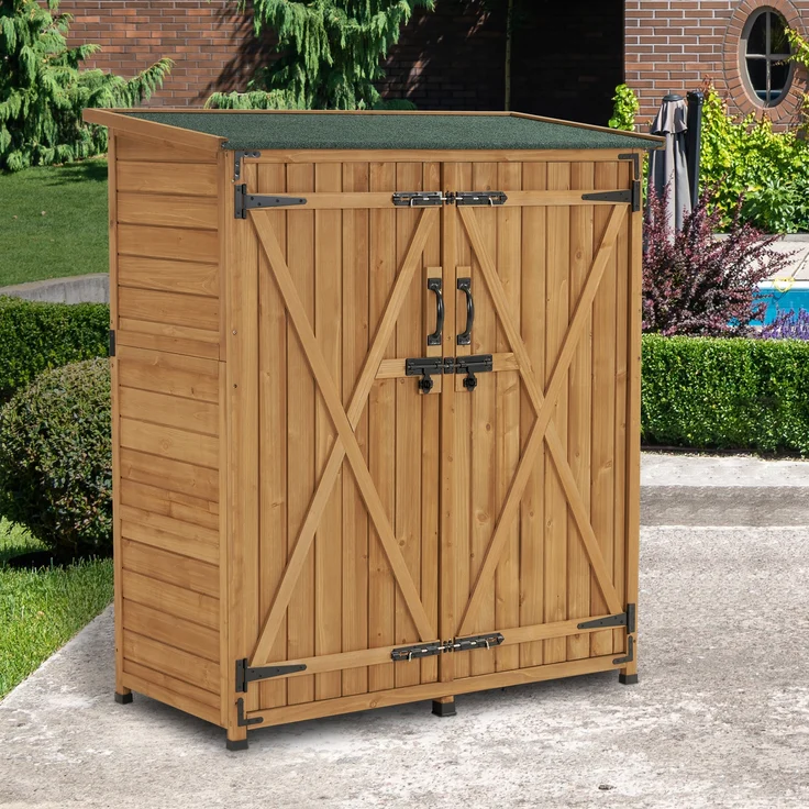 M MCombo Gartenschrank Holz Wetterfest, Klein Outdoor Gartenhaus Gerätehaus, für Außenbereich & Balkon & Terrasse, 0707 (Natur) – Bild 2