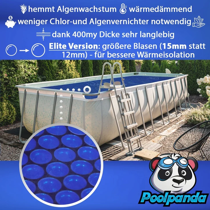 Poolpanda Pool Solarfolie 732 x 366 cm Elite rechteckig | 400 my | schwarz/blau | 15 mm Luftblasen – Bild 3
