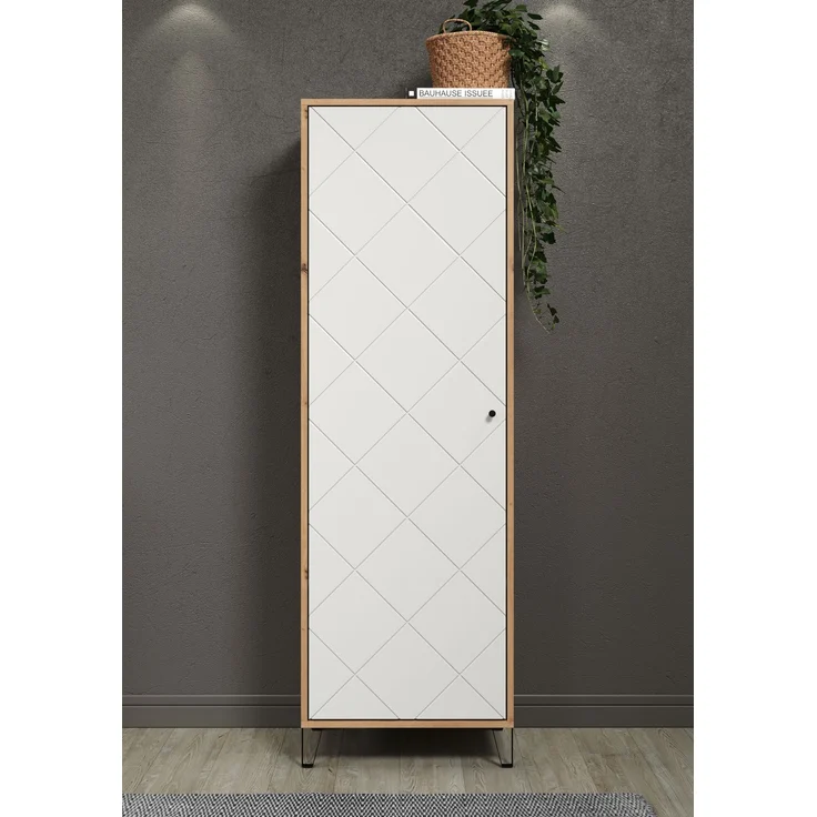 trendteam smart living - Touch - Garderobenschrank - Eiche/Weiß - Kleiderschrank mit ausziehbarer Kleiderstange - Soft-Close - Elegante Metallfüße - (BxHxT) 63 x 194 x 40 cm - Moderne Rautenfräsung – Bild 6