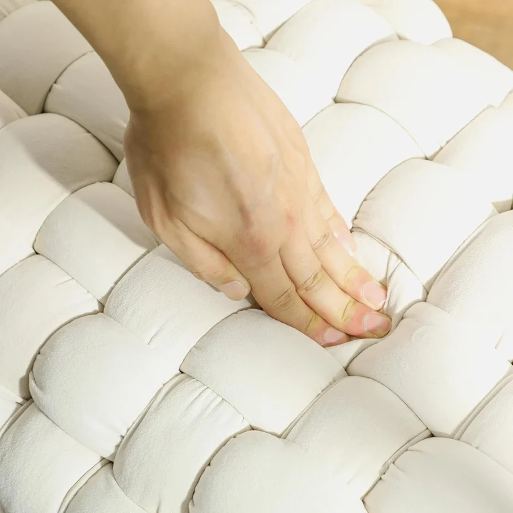 HOMCOM Fußhocker mit Samtoptik, gepolstertem Sitz, Metallbeine, Fußstütze (Sitzhocker, 1 St, Polsterhocker), für Wohnzimmer, Schlafzimmer, 76 x 38 x 41,5 cm, Cremeweiß – Bild 9