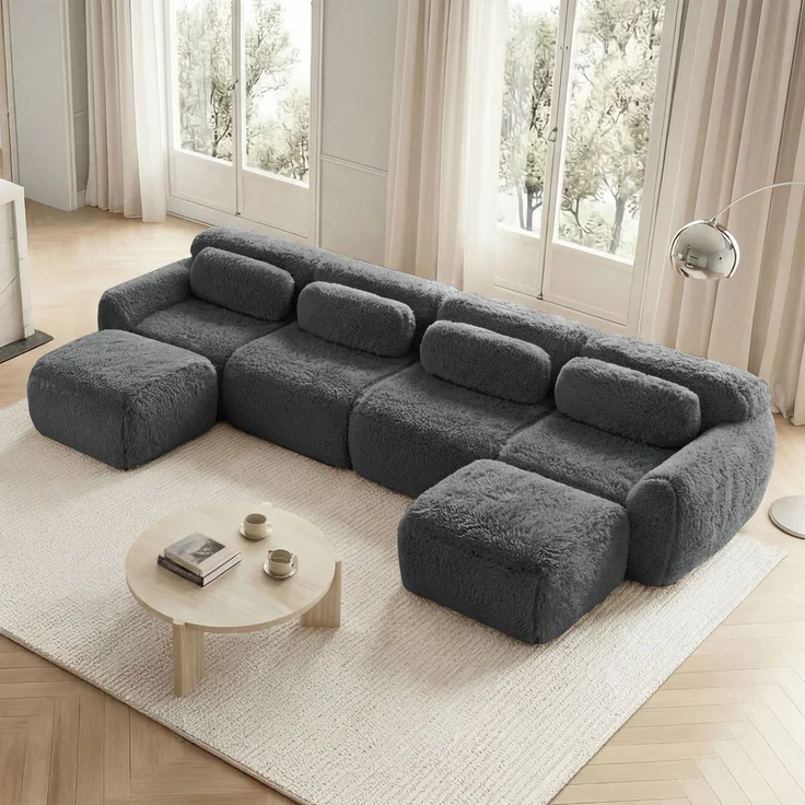 Modulares Sofa aus Plüsch mit rutschfester Basis & Kissen, grau – Bild 7