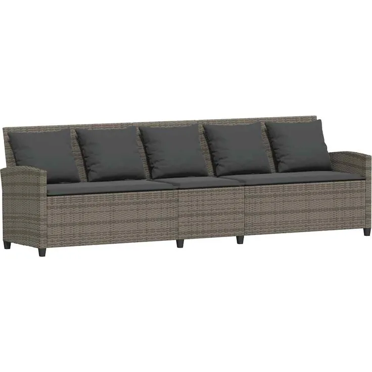 vidaXL Gartensofa 5-Sitzer mit Kissen Grau Poly Rattan 4104114
