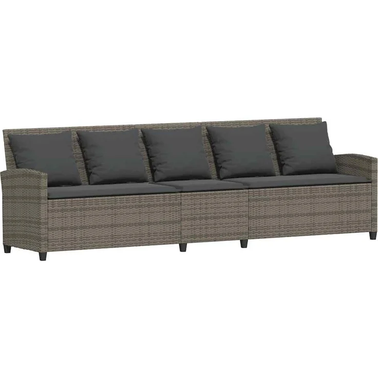 vidaXL Gartensofa 5-Sitzer mit Kissen Grau Poly Rattan 4104114 – Bild 1