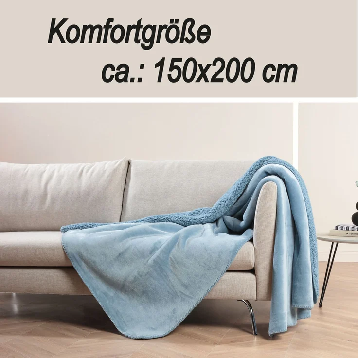 Kuscheldecke "Teddy Fleece" Sherpa/Flanell, 150x200cm Blau – Bild 5