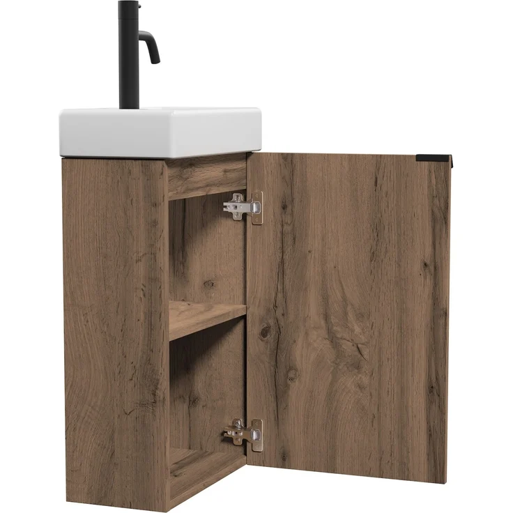 Badplaats Gäste-WC Waschtisch Set Apollo 40x22 cm Eiche Braun - Platzsparende Badmöbel Set mit Waschbecken und Unterschrank – Bild 4