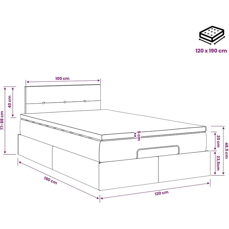 vidaXL Ottoman Bett mit Matratze Schwarz 120 x 190 cm Stoff 3456311 – Bild 12
