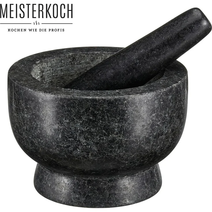 MEISTERKOCH Mörser mit Stößel Granit für Gewürze, Schwarz groß XXL mit 3,5 kg rutschfest, polierter Steinmörser, Innenfläche & Stößelspitze rau, Gewürzmörser massiv mit 15cm Ø & 450ml – Bild 8