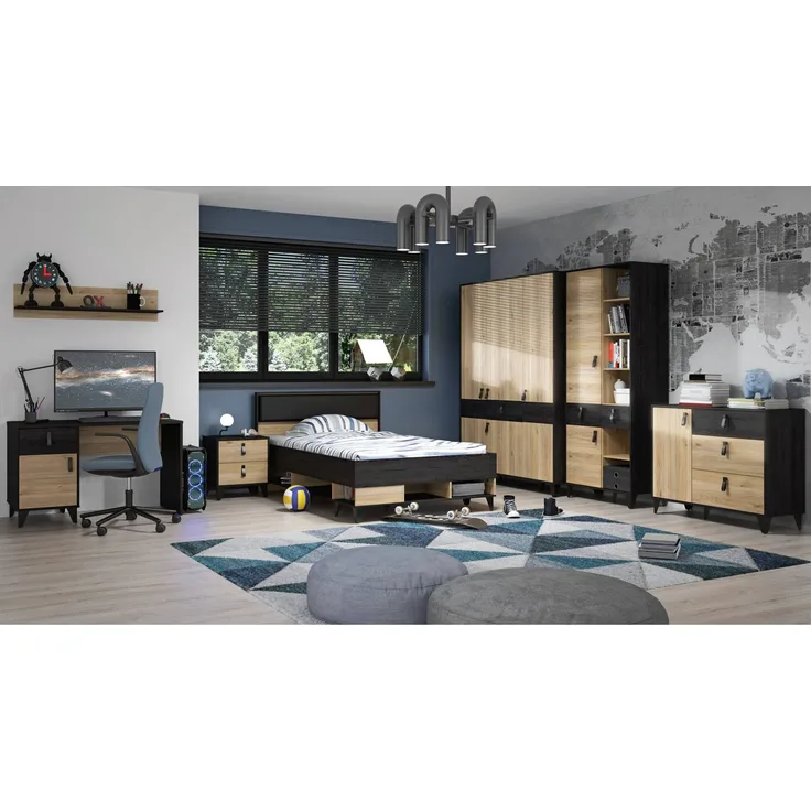 Forte Jugendzimmer LYA mit 4-trg Schrank Optik: Mauvella / Cabezone Eiche Braun 75x61,2x200,7 cm