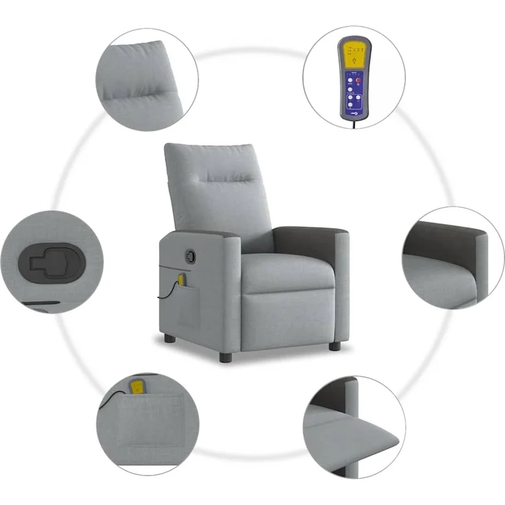 vidaXL Massagesessel Hellgrau Stoff 4104832 – Bild 7