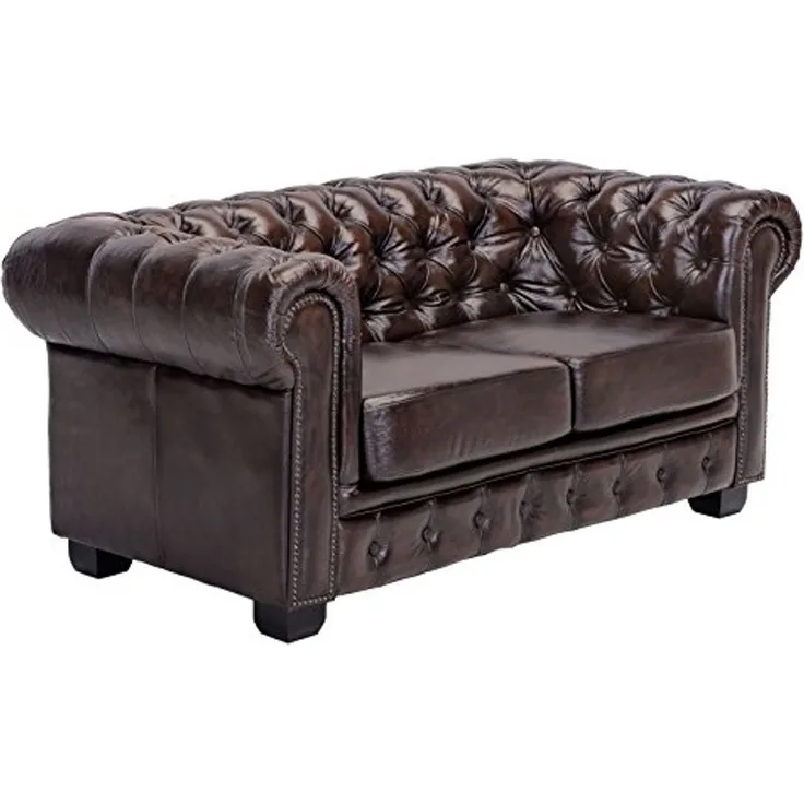 Chesterfield Sofa 2-Sitzer Echtleder antik braun 155x72x90 cm Woodkings Clubsofa Herrensofa englisches Design Wohnzimmer Büro