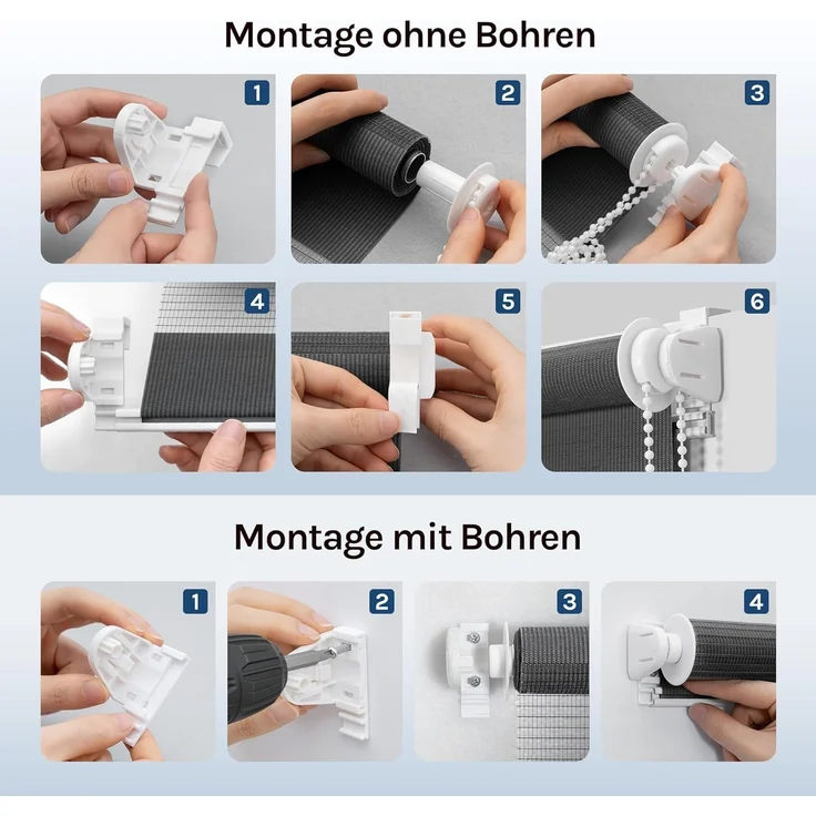 WOLTU Doppelrollo Klemmfix ohne Bohren Anthrazit B90 x H150 cm, Duo Rollo Zebrarollo Fensterrollo Klemmrollo Seitenzugrollo Easyfix lichtdurchlässig & verdunkelnd Rollos für Fenster und Tür – Bild 7