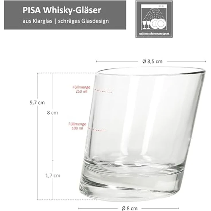 MamboCat Whiskyglas 6x Pisa Whisky-Gläser 250ml Tumbler D.O.F. Glas Scotch dicker Boden, Glas – Bild 6