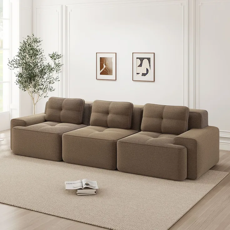 EINHOM Cloud Modulsofa Boneless Sofa, Modulares Ecksofa, Überdimensionales Modulares Cloud-Sofa, Bequeme Corduroy-Cloud-SofaSofas, 3-Sitzer Tiefsitz Sofa für Wohnzimmer, Montagefreies Sofa, braun