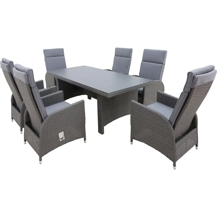KONIFERA Garten-Essgruppe »Newcastle«, (Set, 13-tlg, 6 Sessel, Rückenlehne verstellbar, Tisch 95x200x75 cm, inkl. Auflagen), Aluminium/Polyrattan