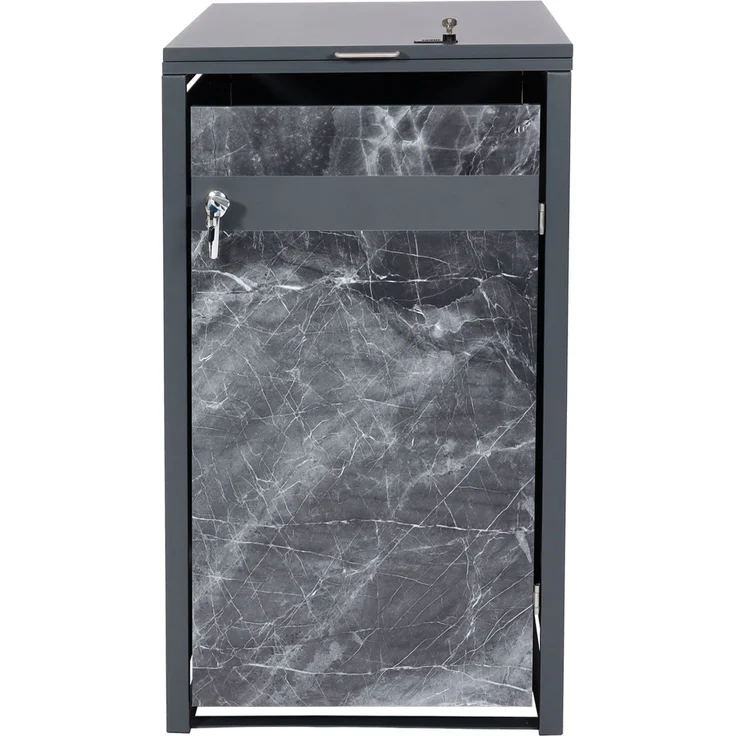1er Mülltonnenverkleidung HWC-J82, Mülltonnenbox, erweiterbar, Metall 32kg, anthrazit ~ Marmor-Optik dunkel – Bild 4