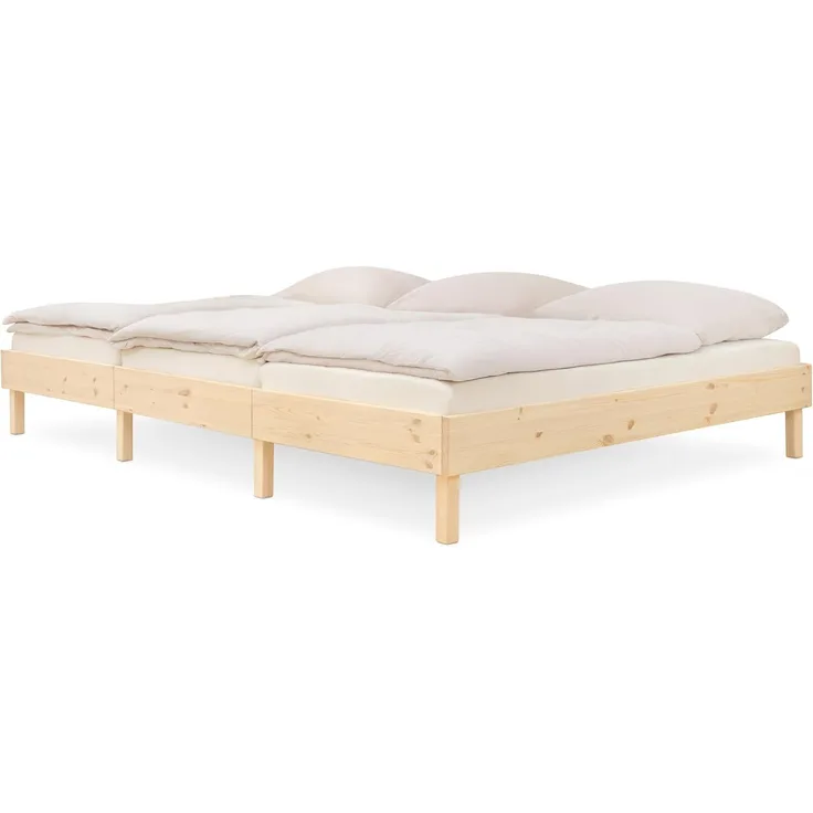 Ehrenkind Holzbett Plano, Modulares Familienbett, FSC® Zertifiziert (Familienbett, 270x200 cm, Kiefernholz naturbelassen, 2‑in‑1 Höhe (Bodenbett oder Standard), Modular und Höhenverstellbar