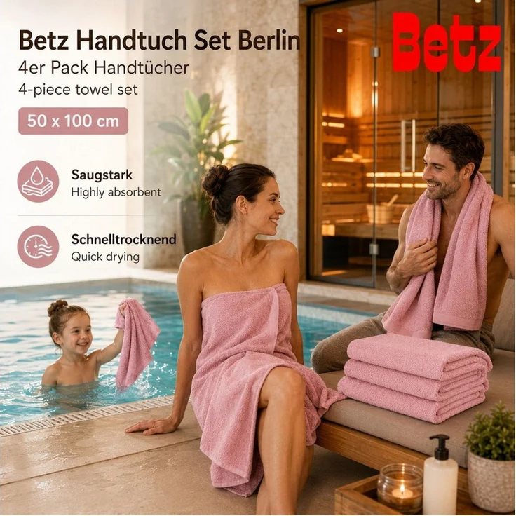 Betz Handtücher Berlin 4er Pack Handtuch-Set 50x100 cm, 100% Baumwolle – Bild 3