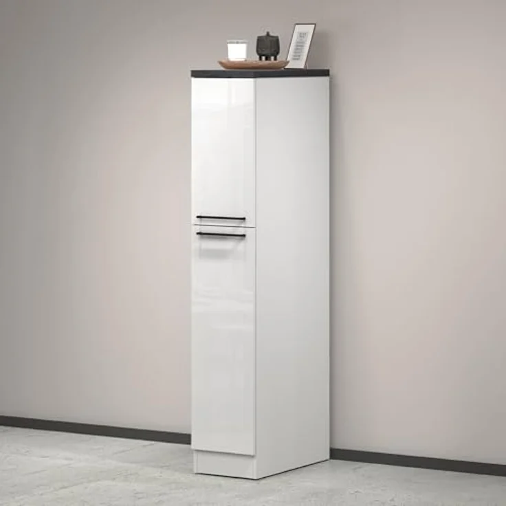 Dmora - Küchenschrank Quintino, Mehrzweckschrank, Küchenzeile Schrank, Multifunktionales Kühlregal, 100% Made in Italy, 30 x 60 x 165 cm, glänzendes Weiß und Schiefer – Bild 8