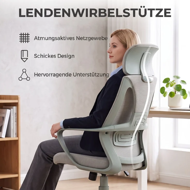 Vinsetto Bürostuhl, Mesh-Gewebe, Grau, 64 x 55 x 126 cm – Bild 6