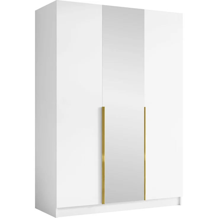 Mirjan24 'Cikzori' Kleiderschrank mit Einlegeböden und Kleiderstange, 3-türig, Laminatplatte, 215 x 58 x 150 cm, Weiß / Gold, mit Spiegeltür – Bild 1