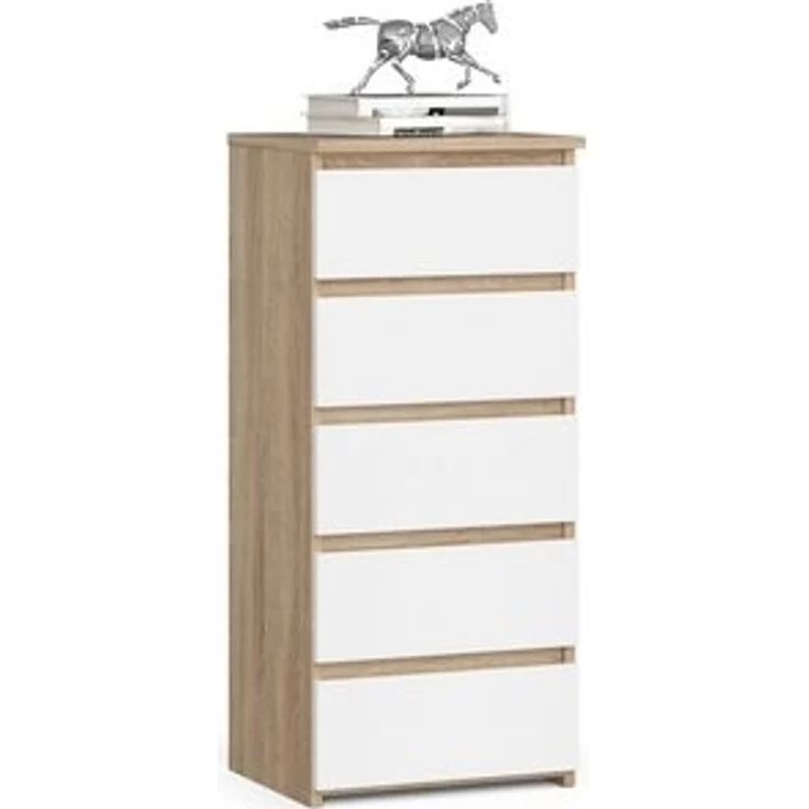 Home Collective Kommode 40 cm breit Holz Highboard Sideboard für Flur Schlafzimmer Wohnzimmer (Mehrzweckschrank Schrank schmal Kommode Schlafzimmer mit Schubladen), Kinderzimmer Organizer, 92 cm hoch mit 5 Schubladen sonoma Eiche-weiß – Bild 6