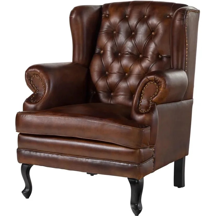 Ohrensessel Echtleder 88x80x108 braun CHESTERFIELD #101