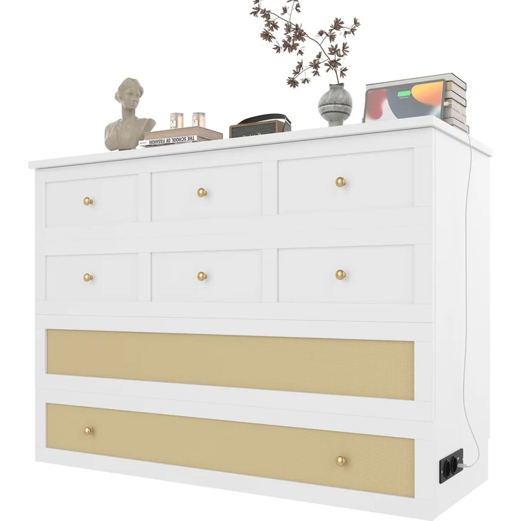Schrankbett 140x200 cm mit USB-Anschluss und Steckdose,Weiß, MDF, umbaubares Plattformbett mit großem Stauraum, Klappbett – Bild 9